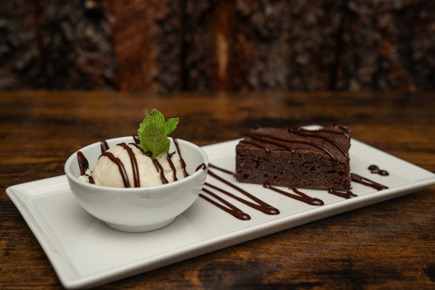 Chocolate cake with vanilla ice cream